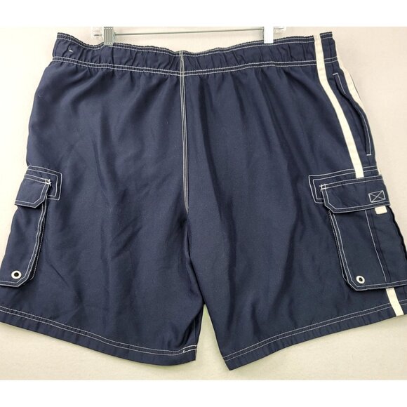Op Mens Dark Navy Cargo Swim Trunks XL Drawstring Waist Pockets - Picture 4 of 8